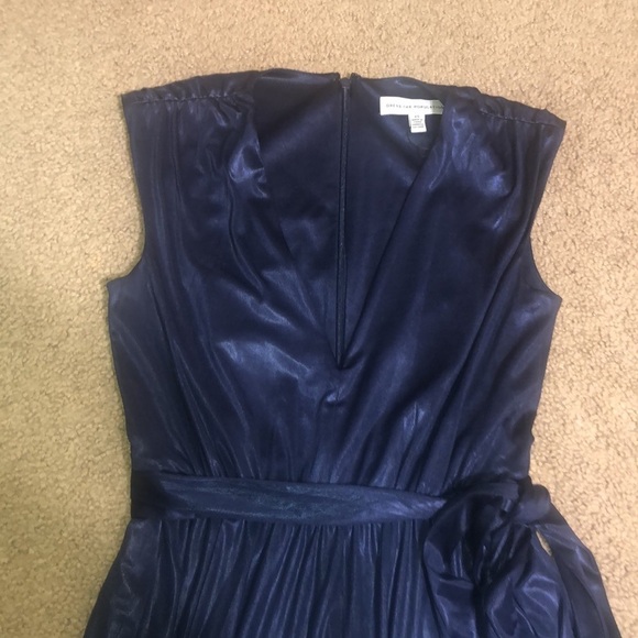 Dress The Population Krista Plunging V-Neck Side Slit Gown Dress Navy Blue M - Picture 4 of 10